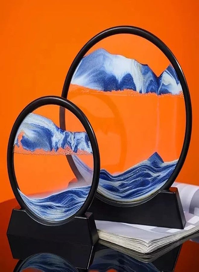 ELLEZZA Sand Art Picture in Moving Motion Round Glass 3D Deep Sea Landscape, Dynamic Sand Art Sandscapes, Sensory Relaxing Desktop Table Decor Desk Decor Art Desk (Blue) - Image 3